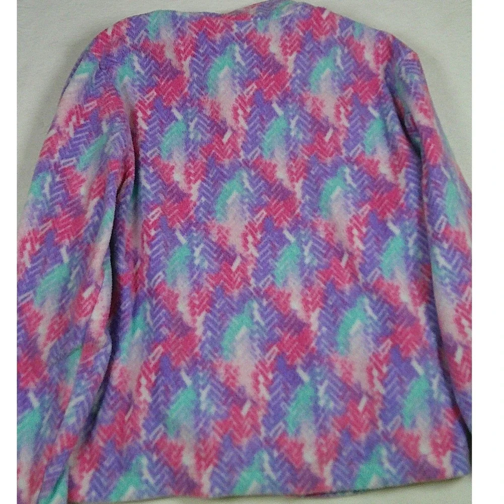 Eddie Bauer Kids M 10/12 Fleece Jacket Full Zip Pink Purple Teal Chevron Tie Dye